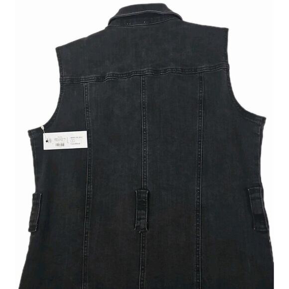 TRIBAL JEANS ~Woman Size SPetite~ Black Denim Jean Jacket Vest Stretch NWT $144. - Picture 9 of 14